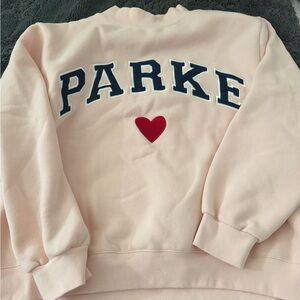PARKE RARE Pink Sweatshirt with Navy Lettering and red heart